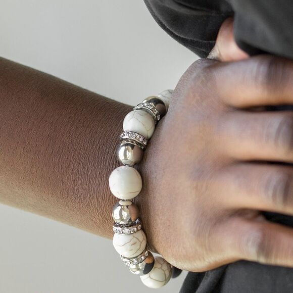 Jewelry - White turquoise ands silver tone bead with rhinestone bead bracelet